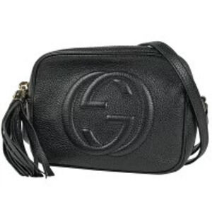 Gucci Soho Shoulder Bag Tassel Fringe Leather Black